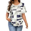Blouses Femmes Femmes T-shirt Tee Top Élégant Chemise d'été Collection O-cou Coupe ample Blouse d'impression carrée Légère pour le travail