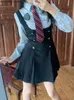 Japanische Kawaii JK Schuluniform Sommer Nettes Dünnes Hemd Uniform Sets Solide Graduati Schule Mädchen Cosplay Strap Rock Kostüm x1DQ #