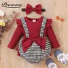 Ensembles de vêtements Prowow 3pcs bébé fille vêtements élégant enfants bambin filles costume manches volantes bobysuit bowknot salopette mignon enfants