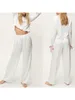 Accueil Vêtements Wilcliar Femmes Satin Pyjama Ensemble Doux Loungewear Bow Décor Chemise À Manches Longues Taille Élastique Pantalon 2 Pièces Vêtements De Nuit