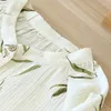 Домашняя одежда Весенняя изумрудная бамбуковая пижама с круглым вырезом для женщин, кардиган с длинными рукавами, свободная одежда для сна из чистого хлопка, 2 шт.