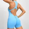 Sexy Creux Dos Nu Scrunch Butt Sport Combinaison Courte Femme Tenue De Gym Sans Manches Fermeture Éclair Fitness Salopette Yoga Barboteuse 240320