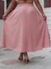 2024 New Spring Summer Plus Size Women Clothing Casual Ruffle Skirts Refreshing Pink Elastic Waisted A Line Skirt B2SP#
