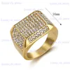 Band Rings Hip Hop Bling Iced Out Stainless Steel Geometric Square Finger Rings for Men Rapper Jewelry Gold Color Drop Shipping T240330