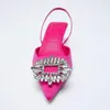 Casual Shoes 2024 Kvinnors spetsiga tå grunt rosa diamant låg klack rygg ryggvagnar