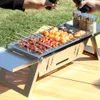 Poêles Portable Cam BBQ Poêle W Grill 3 Hauteur réglable en acier inoxydable pliant charbon de bois sac à dos sac de transport livraison directe Sp Otfbc