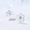 Stud Earrings Authentic 925 Sterling Silver Earring Simple Snowflake Crystal For Women Girl Wedding Party Jewelry Gift