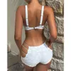 2023 Yisiman New Gold Plate Ribbon High Waist Bikini Embossed Fabric Swimwear Bikini