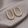 Boucles d'oreilles créoles Design français, bijoux à la mode plaqué argent, luxe en Zircon ovale, accessoires de fête élégants pour femmes, 2024