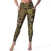 Damen-Leggings im Steampunk-Stil, sexy Gears-Print, Fitness-Yoga-Hose, hohe Taille, elastische Sport-Strumpfhose mit Taschen, süße grafische Leggins