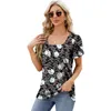 Damesoverhemden Print Tops met korte mouwen Vierkante hals Zomer Bloemblaadjesmouwen Casual losse blouses Fit T-shirts