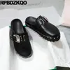 Metal Shoes Slip 313 Stud on Rivet Slippers Slides Punk Half Rock Round Toe Women Fur Mules Belts Fall Winter Sandals Flats Studded 240315 Pers Ded b pers ded