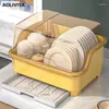 Küchenaufbewahrung AOLIVIYA Geschirrbox Kunststoff-Abtropfgestell mit Deckel versiegelter Schrank Geschirr-Organizer Insektensicher