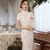 Abbigliamento etnico Classico Elegante Bianco Femminile Qipao Vintgae Colletto alla coreana Fiore di pizzo Cheongsam Y Abiti divisi Tradizionale Goccia Del Otvh2