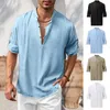 Casual herenoverhemden Herenoverhemd Vintage V-hals Zomer T-shirt met lange mouwen Zachte ademende stof Losse pasvorm voor sport Strandkleding