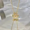 Designer Brand High Version Exquisite Carved Van Lucky Full Diamond Clover Necklace Fairy Thick Plated 18k Gold Live Broadcast