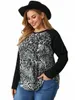 Plus Size Casual Luipaard T-shirt Dames Lg Raglanmouwen Kleurblokken Lente Herfst Elegante Breien Top Blouse 4XL 5XL 6XL 7X U6uf #