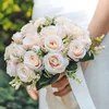 Bridal Druhna Bukiet Białe jedwabny jedwabny róż Roses ręcznie robiony sztuczna panna młoda Mariage bukiet ślubne