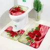 Tapis de bain avec fleurs fraîches et gouttes de rosée, ensemble de tapis de Rose rouge, couvercle de toilette antidérapant, tapis de sol, accessoire de salle de bain antidérapant