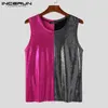 Regatas masculinas casual streetwear estilo incerun homens glitter tecido retalhos coletes moda masculina vendendo colete de malha S-5XL