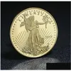 Arts And Crafts 5 Pcs Non Magnetic Dom Eagle Badge Gold Plated 32.6 Mm Commemorative Statue Liberty Collectible Decoration Coin Dhab Dhoxw