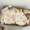 Kledingsets 2024 Herfst Baby Meisje Kleding 0-3Years Bor Kinderen Lange Mouw Paddestoel Borduren Trui Vest Gebreide Romper Warm Uitloper