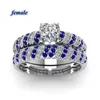 Trouwringen Mode-sieraden Paarring Eenvoudig Roestvrij staal Herenring Elegant Blauw/Wit Hart Zirkoon Damesringen Set Verlovingscadeau 24329