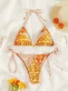 Dames Zwemkleding 2024 Boheemse Bloemenbikini Set Dames Bloemenprint Blauw Patroon Zwemster Boheemse Stijl Sling Nekband Badmode Doucheset J240330