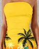 Casual Dresses Sexy Elegant For Women Tropical Print Bandeau Bodycon Dress Fashion 2024 Summer Female Clothing Outfits