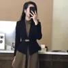 Arbeitskleider Damen Frühling Herbst Passende Sets Koreanische Bürodame Anmutiger schlanker Blazer mit Gürtel Tankkleid Outifts Schwarzer Anzug Mäntel