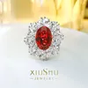 Cluster Rings Luxury Artificial Red Treasure 925 Sterling Silver Flower Ring Set With High Carbon Diamonds Versatile Wedding Jewelry