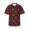 Camisas casuais masculinas amantes de frutas doces havaí camisa masculina férias vermelho morango bagas harajuku gráfico vintage blusas de grandes dimensões