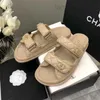 canale Sandali papà slip on senza cinturino posteriore Ciabatte estive da donna Mule Slide Scarpe basse 100% vera pelle Sandali firmati in pelle trapuntata di lusso Slingback 35-41