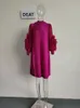 DEAT Woman Pleated Midi Dress Ruffles Mesh Long Sleeve Half Turtleneck Vintage Style Elegant 2024 Early Autumn Fashion 15AB262 240321