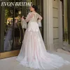 Evon NUPCIAL Boho Plus Size Casamento Dr Lg Mangas Illusi Voltar Applique A Linha Vestidos de Noiva Ver Através Vestido De Novia F773 #