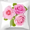 Pillow 45x45cm Rose Series case Yellow pink flowers Sofa Office Seat cushion cover Room aesthetic home decoration Y240401