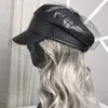 Berets Newsboy Hats Fashion Lace Mesh Yarn Berets For Girl Vintage Black Denim/Pu Flat Top Caps Female Elegant Short Brim Sun Hat H240330