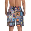 Erkek Şort Mayoları Renkli Retro 60s Tahta Yaz Geometrik Vintage Y2K Kısa Pantolonlar Erkek Spor Fitness Hızlı Kuru Yüzme Sandıkları