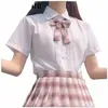 LG Kollu Beyaz Pamuk Japon Öğrenci Kız Okulu JK Üniforma Top Büyük Orta Lise Üniformaları Kısa Kol Organ Gömlek F9NX#