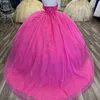 Rose Red Shiny Ball Gown Quinceanera Dress Corset Lace Appliques Beaded Tull Sweet 16 Dress Court Train Vestidos De 15 Anos