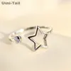 Cluster Rings Uini Tail's -selling 925 Tibetan Silver Hollow Star Round Bead Open Ring Simple Creative Fresh Five-pointed