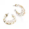 Boucles d'oreilles créoles pliées acrylique fleur blanche en acier inoxydable rond charmant doux floral camélia filles oreille bijoux cadeau top drop d otmvg