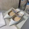 Luxury Designer Water Diamond Shoe Women Pumps Slipper Sandaler High Heels Crystal Straps Stiletto klack Sexig Pointed Toe Patent Leather Party Wedding