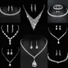 Värdefulla lab diamantsmycken Set Sterling Silver Wedding Halsbandörhängen för kvinnor Bridal Engagement Smyckesgåva I5O1#