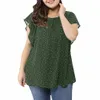 Dames Zomer Plus Size Blouses Ruche Mouw Top Polka Dot Chiff Ronde Hals Blouse Dameskleding e7yG #