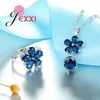 Ожерелье и серьги, комплект, очаровательное кольцо из стерлингового серебра 925 пробы, женское темно-синее кулон с цветком из кубического циркония