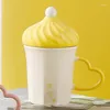 Mugs Creative Ice Cream Shaped Cup With Lid Ceramic Cute Mug Love Handle Milk Teacup Good-looking