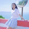 Japanse Schooluniform Voor Meisjes Sailor Tops + Tie + Rok Marine Stijl Studenten Kleding Voor Meisje Plus size Lala cheerleader kleding 84GD #