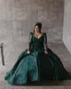 Dark green sequins Ball Gown Wedding Dress v neck beading sequins illusion long sleeves wedding dresses bridal gowns ruffles Dubai Saudi arabic Bride dress