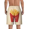 Calções masculinos maiô batatas fritas placa verão food3d impressão moda calças curtas correndo surf troncos de natação secagem rápida